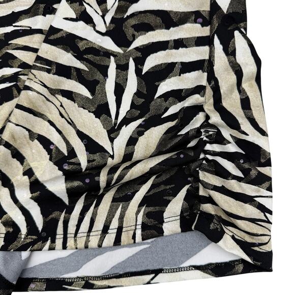 JOSEPH RIBKOFF Gold Metallic Print V-Neck Long Sleeve Blouse Women's Size 2 - Picture 8 of 10